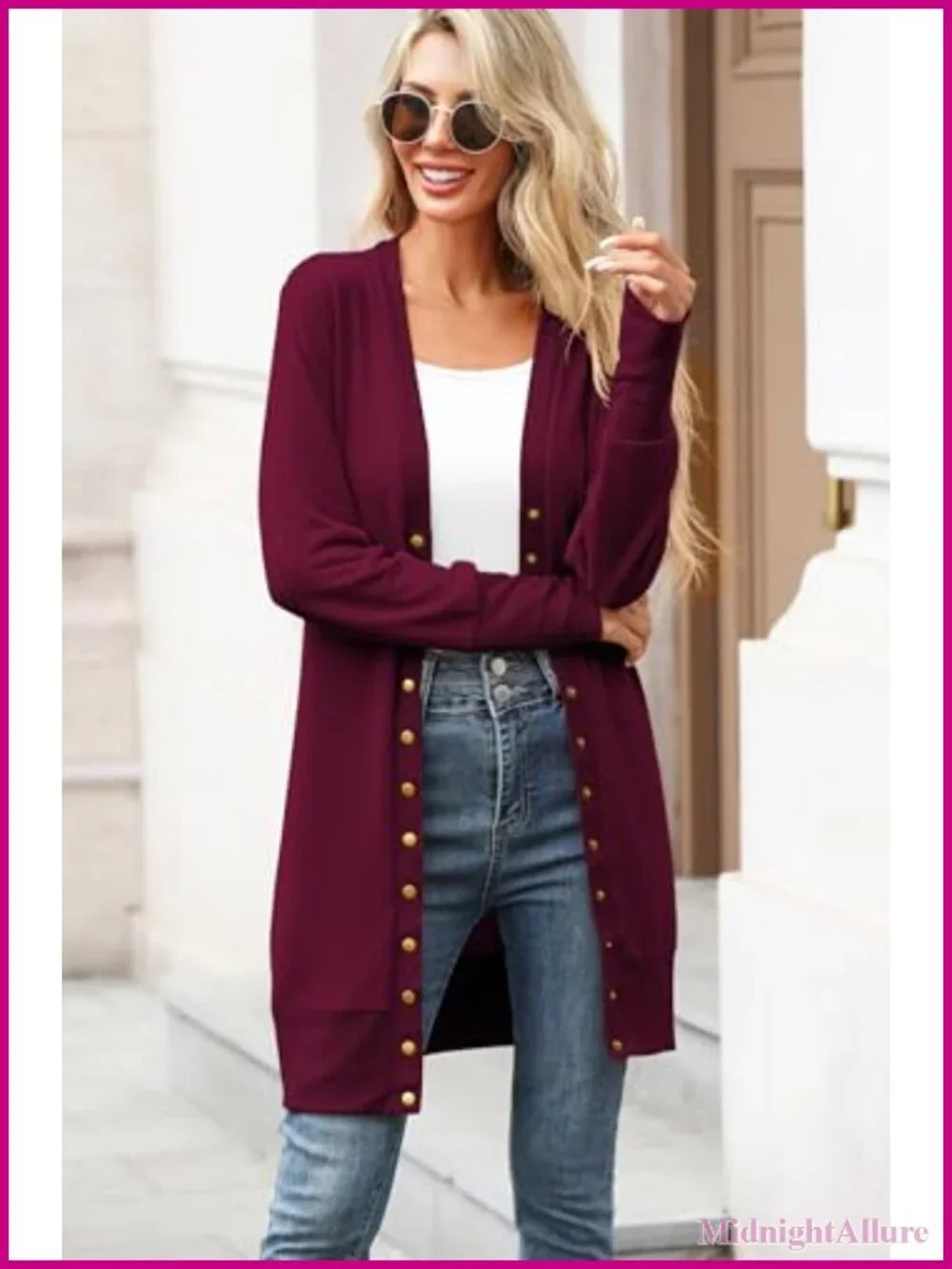 Lightweight Knit Cardigan Women Open Front V-Neck Button Long Sleeve